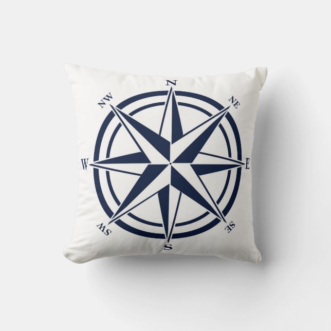 Compass Rose Blue Nautical Cushion (Front)