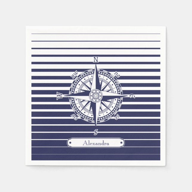 Compass Rose Blue Stripes Napkin (Front)