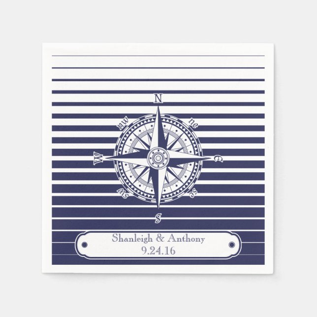 Compass Rose Blue Stripes Napkin (Front)