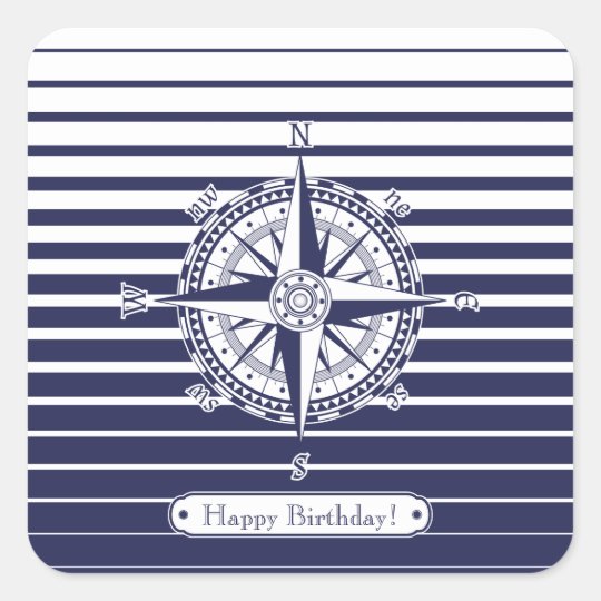 Compass Rose Blue Stripes Square Sticker