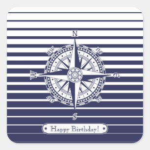 Compass Rose Blue Stripes Square Sticker