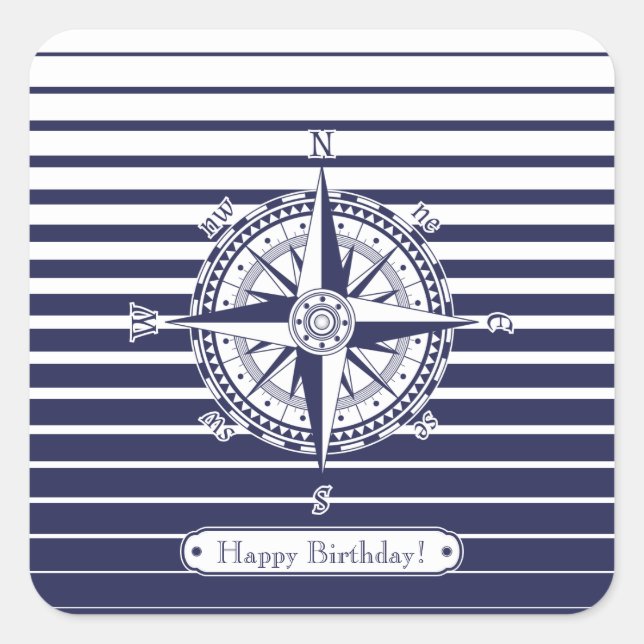 Compass Rose Blue Stripes Square Sticker (Front)
