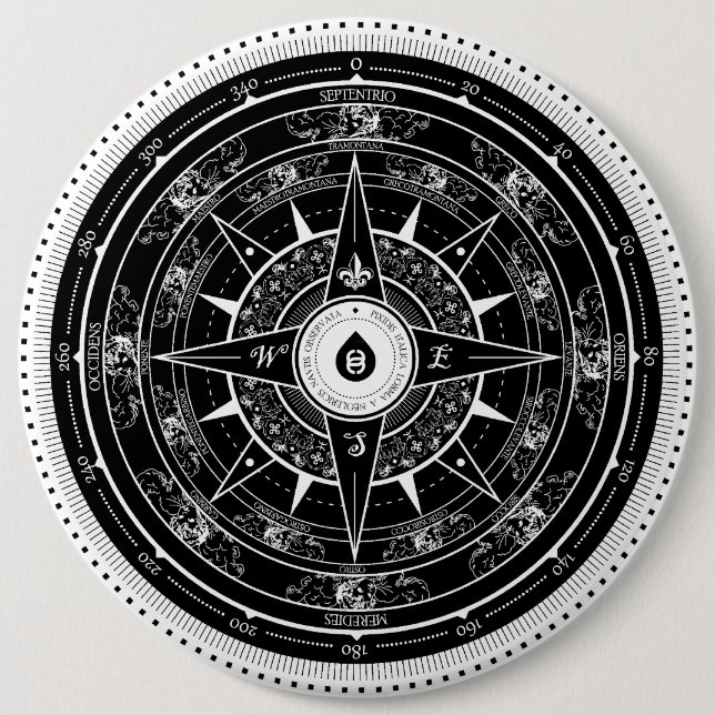 Compass Rose - Button (Black) (Front)