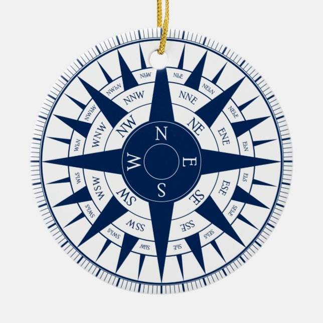 Compass Rose Ceramic Tree Decoration (Front)