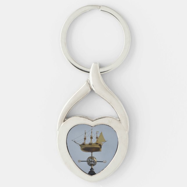 Compass Rose Heart Keychain (Front)