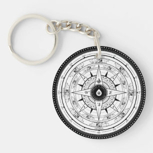 Compass Rose - Keychain (White)