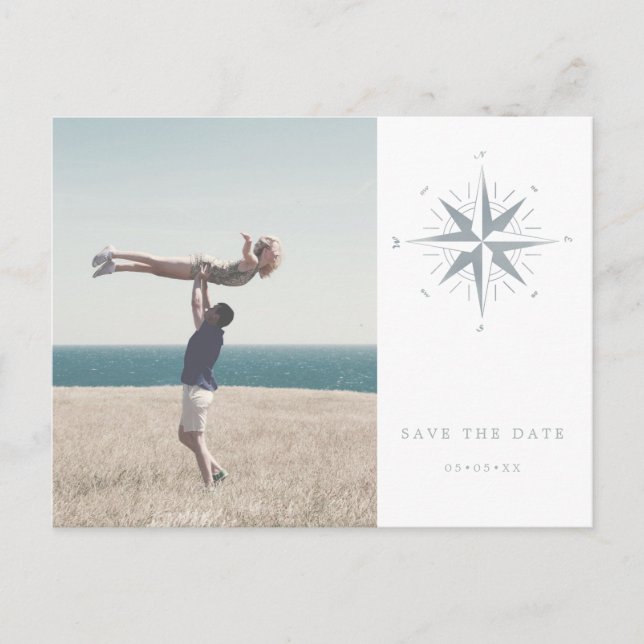 Compass rose nautical photo save the date postcard (Front)