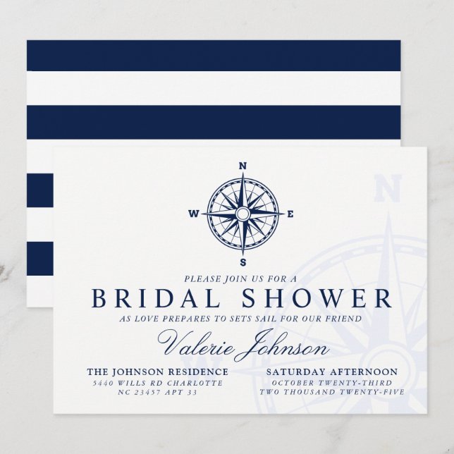 Compass Rose | Nautical Themed Bridal Shower Invitation (Front/Back)