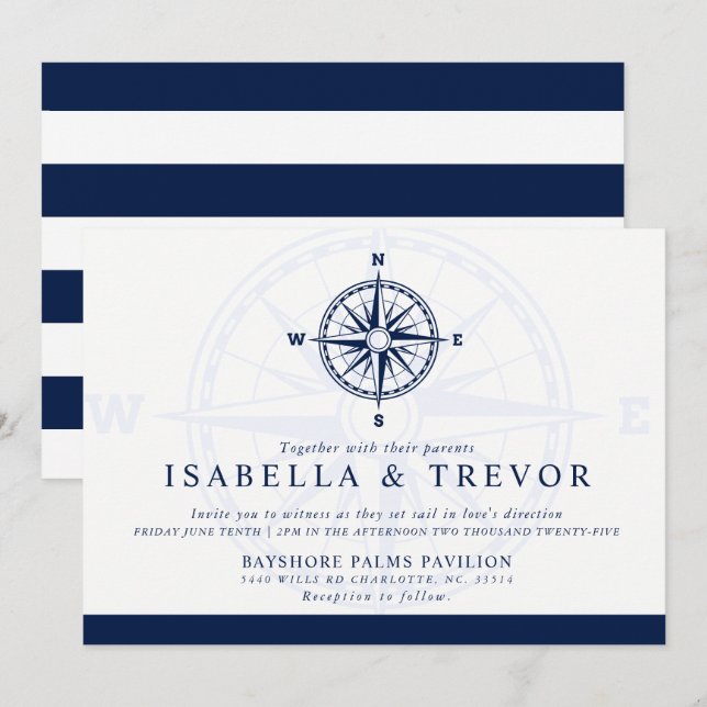 Compass Rose | Nautical Themed Wedding Invitation (Front/Back)