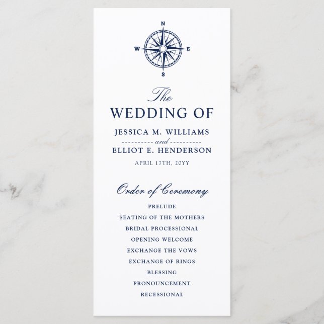 Compass Rose | Nautical Wedding Program Programme (Front)