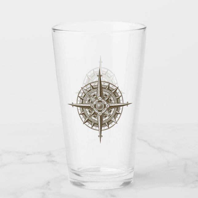 Compass Rose Navigator Map Glass (Front)