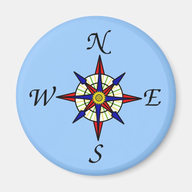 Compass Rose on Blue Magnet (Front)