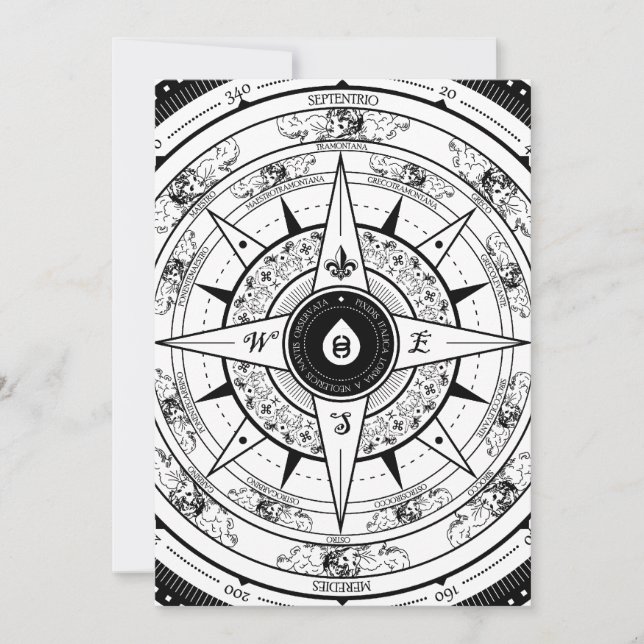 Compass Rose - Rectangle Invitation Card (White) (Front)