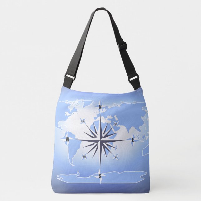 Compass Rose Sailing Ocean Blue Cross Body Bag (Front)