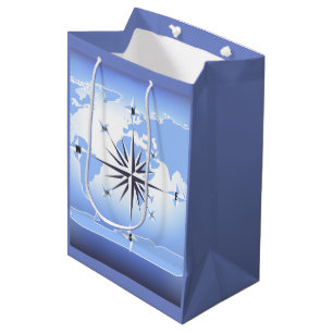 Compass Rose Sailing Ocean Blue Med Gift Bag
