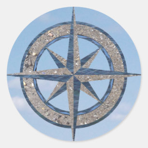 Compass Rose (Sand, Water, Sky) Classic Round Sticker