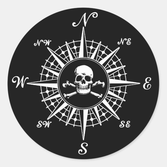 Compass Rose Skull 1 Classic Round Sticker Zazzle Co Uk