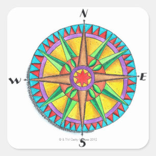 Compass Rose Square Sticker