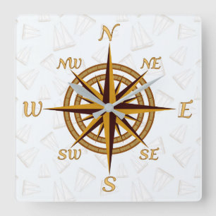 Compass Rose Square Wall Clock