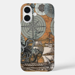 Compass Rose Vintage Nautical Octopus Ship iPhone 16 Case
