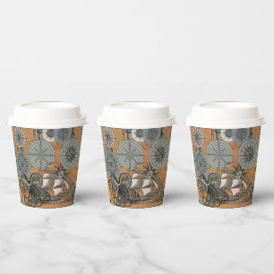 Compass Rose Vintage Nautical Octopus Ship Paper Cups