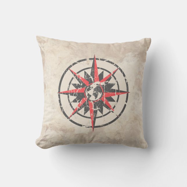 Compass Rose with Globe, Distressed Cushion (Front)