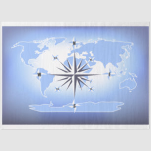Compass Rose World Map Decoupage Tissue Paper