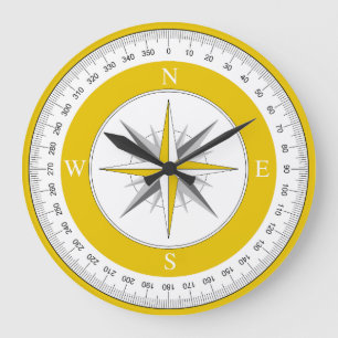 Compass Rose Yellow and White Large Clock