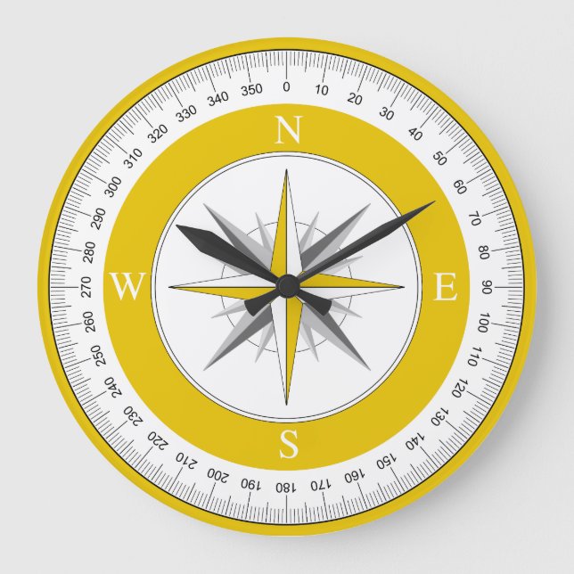 Compass Rose Yellow and White Large Clock (Front)
