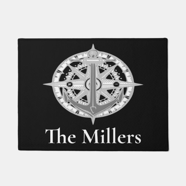 Compass Star Anchor Nautical Last Name Door Mat (Front)