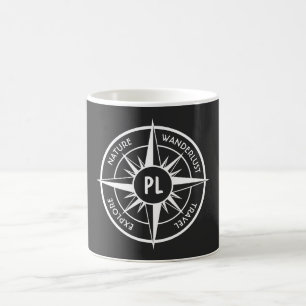 Compass star emblem monogram black and white coffee mug