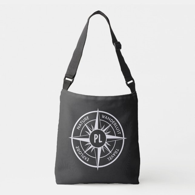 Compass star emblem monogram black and white crossbody bag (Front)