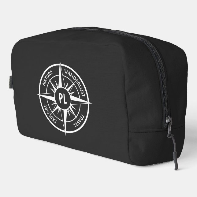 Compass star emblem monogram black and white  dopp kit (Right Corner)