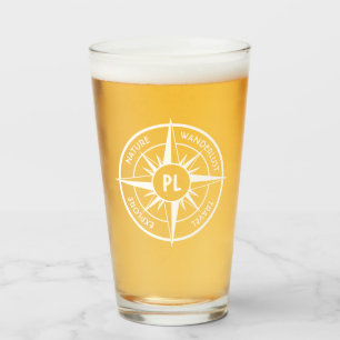 Compass star emblem monogram black and white glass