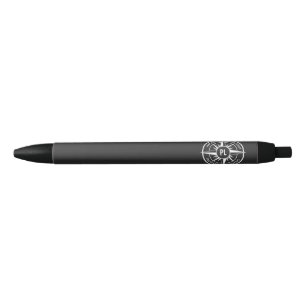 Compass star emblem monogram black and white ink pen