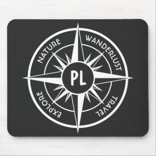 Compass star emblem monogram black and white mouse mat
