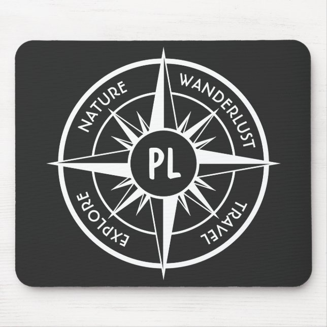 Compass star emblem monogram black and white mouse mat (Front)