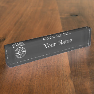 Compass star emblem monogram black and white nameplate