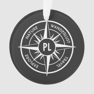 Compass star emblem monogram black and white ornament