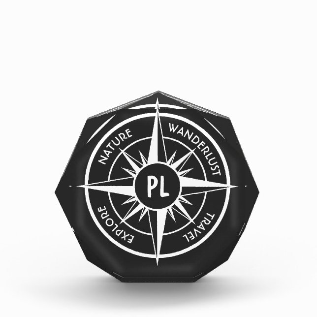 Compass star emblem monogram black and white photo block (Front)