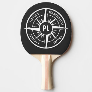 Compass star emblem monogram black and white ping pong paddle