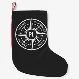 Compass star emblem monogram black and white small christmas stocking