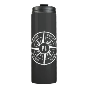 Compass star emblem monogram black and white thermal tumbler