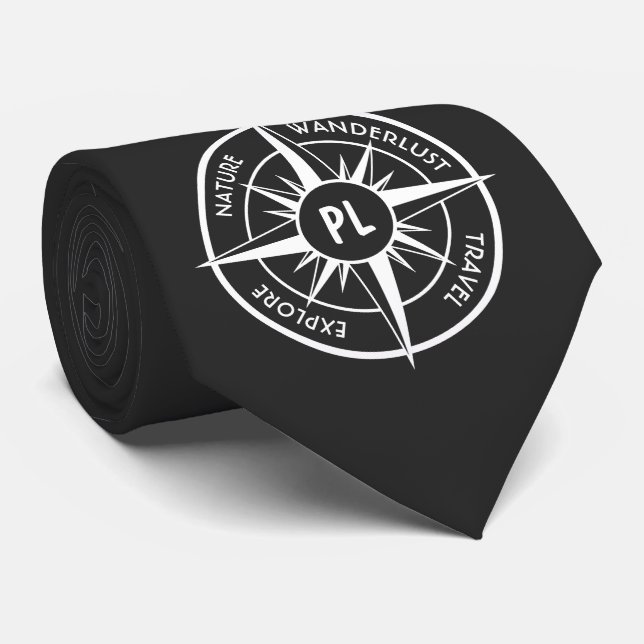 Compass star emblem monogram black and white tie (Rolled)