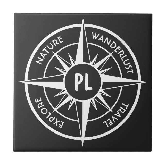 Compass star emblem monogram black and white tile (Front)