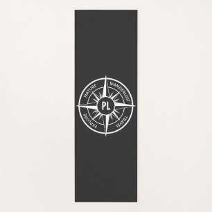 Compass star emblem monogram black and white yoga mat
