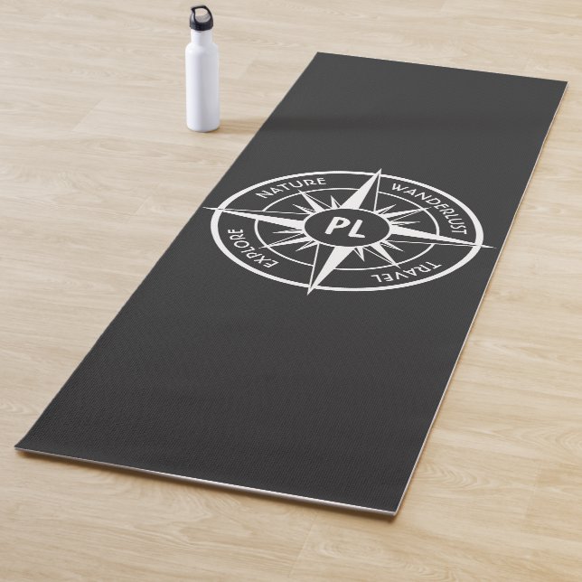 Compass star emblem monogram black and white yoga mat (In Situ)