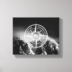 Compass star emblem monogram dramatic mountains canvas print