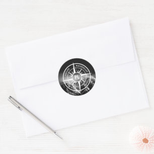 Compass star emblem monogram dramatic mountains classic round sticker