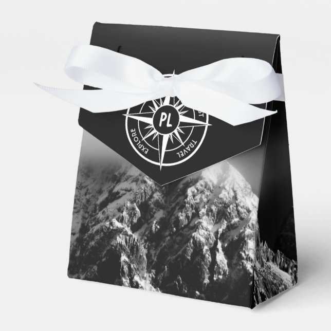 Compass star emblem monogram dramatic mountains favour box (Front Side)